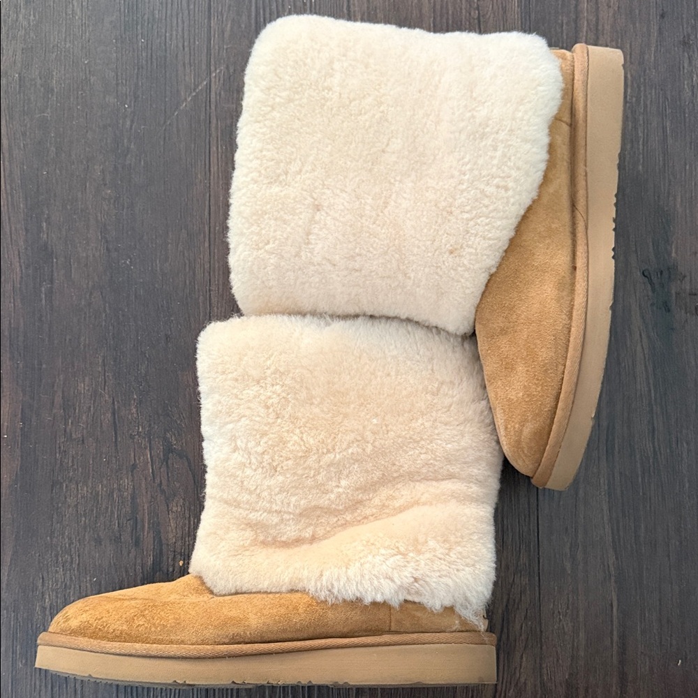 UGG Cream and Tan Shearling Boots